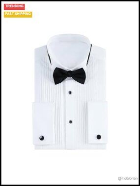 Tuxedo Shirt for Men Wingtip Collar Long Sleeve French Cuff Cotton Spandex with